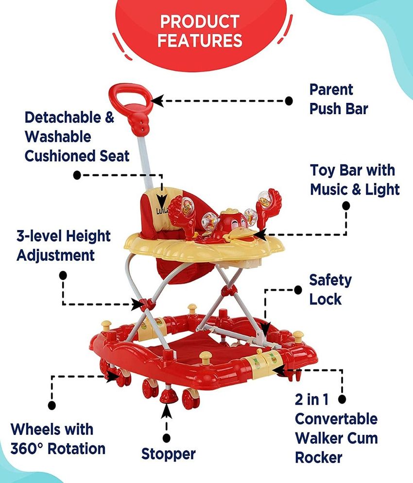Comfy Baby Walker and Rocker, Red