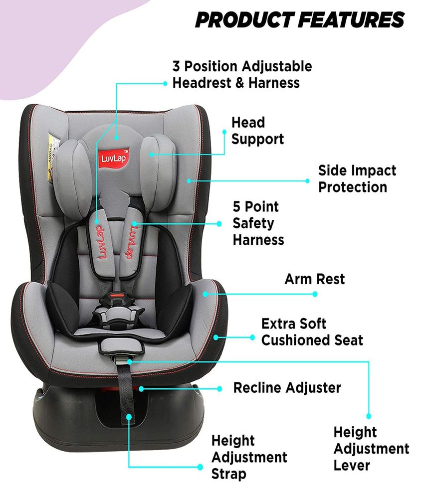 Sports Convertible Car Seat for baby and kids, Grey and Black